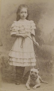 Belgium Brussels Young Girl & Dog fashion Old CDV Photo Louvois 1880 #2