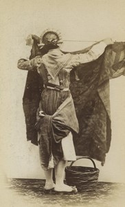 Italy Milano Woman Hanging Washing Old CDV Photo Pagliano 1870