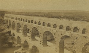 France Nimes Pont du Gard river Roman aqueduct Bridge Old Photo Fescourt 1875