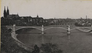 Suisse Bale vue generale Pont ancienne Photo grande CDV 1890