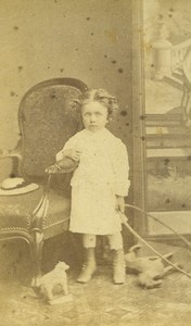 France Chalon sur Saone Enfant et ses Jouets Mode Second Empire ancienne Photo CDV Cavalier 1860