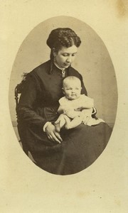 France Creusot Mother & Baby Fashion Old CDV photo Deconclois 1870
