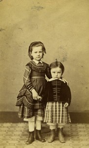 France Chalon Enfants Frere et Soeur? Mode ancienne Photo CDV Bourgeois 1870