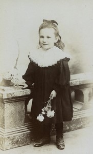 France Young Girl Flowers Fashion Old CDV photo Chateauneuf 1890