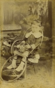 France Valenciennes Girl with Toy Hoop Fashion Old CDV photo Carette 1880
