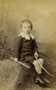 France St Quentin Child with Toy Hoop Fashion Old CDV photo Vinmer 1880