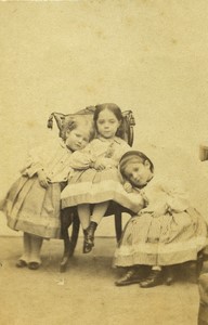 Italy Torino Turin 3 Little Girls Portrait Fashion Old CDV photo Chiapella 1870