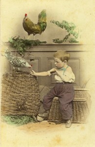 Common Breakfast Scene de Genre Young Boy CDV photo Fechner hand colored 1870
