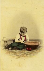 Shall I taste it? Scene de Genre Young Boy CDV photo Fechner hand colored 1870