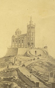 France Marseille Notre Dame de la Garde Old CDV photo of a gravure 1870