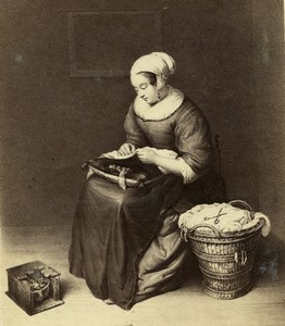 Germany Netscher Painting 'The Seamstress' Old CDV photo Hanfstaengl 1870