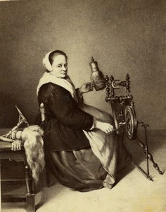 France Netscher Painting Spinner Spinning Wheel Old CDV photo Goupil 1870