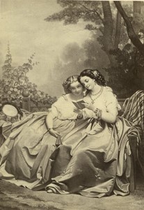 France Theodor Hosemann? tableau 2 Dames Lisant ancienne Photo Dusacq CDV 1870