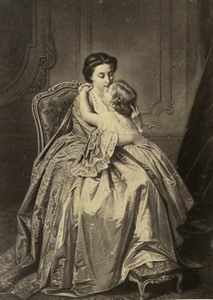 France Anonymous Painting Mother and Child Old CDV photo Dusacq 1870