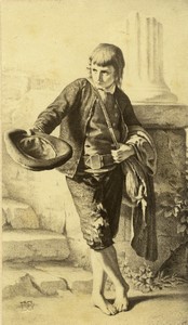 France Anymous Painting Boy holding Hat Beggar? Old CDV photo Dusacq 1870