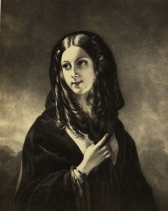 France John Sartain Gravure? Woman in Mantilla Old CDV photo Goupil 1870