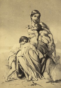 France Joseph Félon? Painting Mother and 3 Children Old CDV photo Goupil 1870