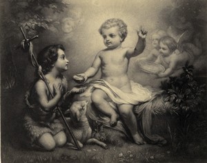 France Anonymous Painting Jesus & John the Baptiste? Old CDV photo Goupil 1870