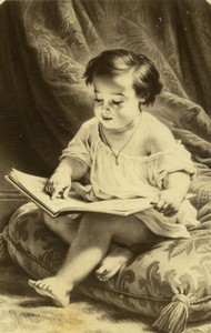 France Holfeld Painting Child Reading Old CDV photo Dusacq 1870