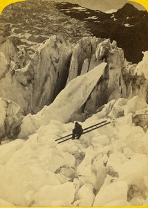France Mont Blanc Mer de Glace pyramides & crevasses ancienne Photo Anonymous CDV 1870