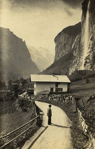 Switzerland Staubbach Waterfall Old CDV photo Braun 1860's