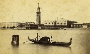 Italy Venise panorama and Gondola Old CDV photo Ponti 1870