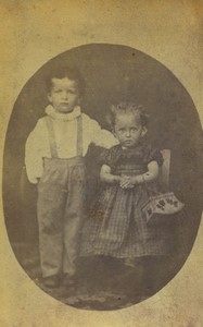 Czechia Children posing Nice little basket Old CDV photo 1867