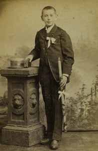 Poland Poznań Posen Communion Boy holding Candle Old CDV photo Rivoli 1880