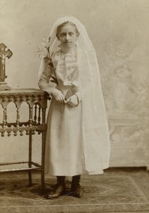 Poland Poznań Posen Young Girl First Communion? Old CDV photo Iris 1880