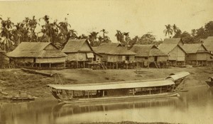 Vietnam Tonkin Village & War Boat Old CDV photo Emile Gsell 1870