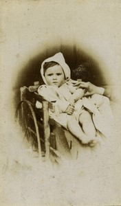 France Baby in pram small trailer? Old CDV photo 1890