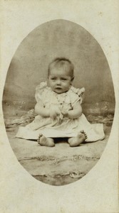 France Baby posing in nice dress Old CDV photo 1890