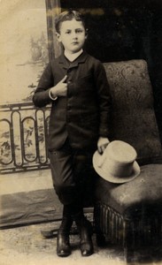 France Young Boy posing with nice Hat Old CDV photo 1890