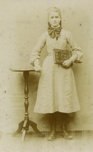 France Girl posing holding a book Old CDV photo 1900