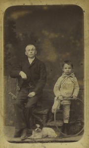 France Father & Child Boy with Hoop & Dog Old CDV photo 1880