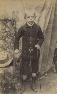 France Young Boy posing with a cane walking stick in Studio Old CDV photo 1880