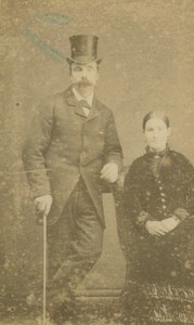 Couple Man with Top Hat Moustache Cane St Austell old Orchard CDV Photo 1870