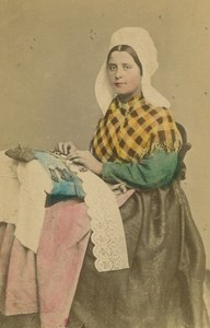 Antwerp Seamstress Sewing Traditional Costume Belgium old CDV Photo 1875