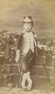 Young Boy in Costume Hat Fashion Borderia Reims old CDV Photo 1880's