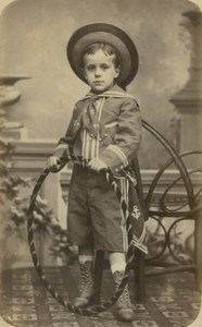 Young Boy in Sailor Outfit Costume Hoop Marseille Old CDV Photo 1890