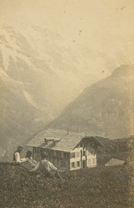 Mürren Mountain Chalet Group of Men Switzerland Ad Braun old CDV Photo 1860