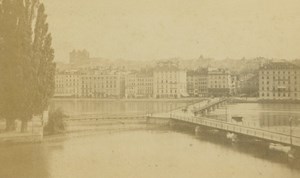 Geneva Pont des Bergues Switzerland Rhone old Anonymous CDV Photo 1870