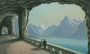 Axen Road Tunnel Fluelen Miniature Coloured Aquatint Rudolf Dickenmann 1860