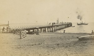 England Holiday makers at Pier Steam Boat old CDV Photo 1860's