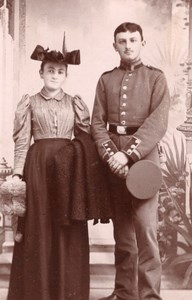 Aeschach Lindau Couple Man in Military Uniform Old Stadler CDV Photo 1910