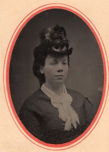 USA ? Portrait Woman Nice Hat old Tintype Photo 1880's