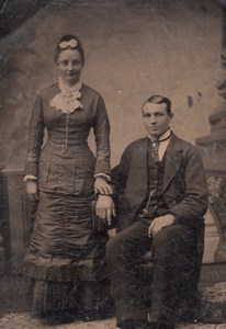USA ? Couple Portrait Man Seated old Tintype 1880's