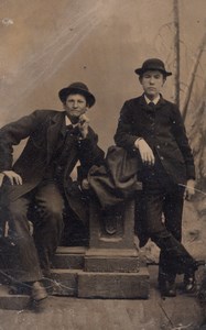 USA ? Portrait 2 Men Hats old Tintype Photo 1880's