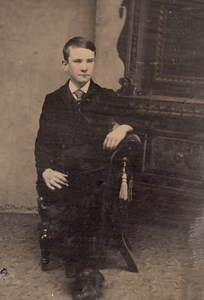 USA? Boy Teenager Seated Portrait old Tintype Photo 1880's