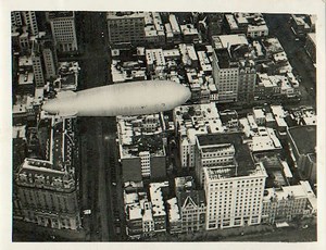 US Navy C-7 dirigible flying over Washington Old Paul Thompson Photo circa 1930